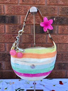 2006 Vintage Coach Hampton Watercolor Stripe Small Hobo Shoulder Bag 10021